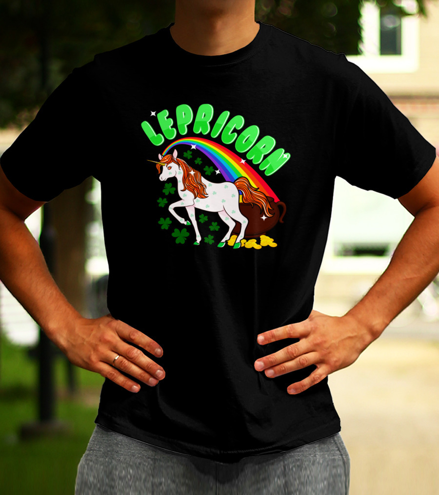 Lepricorn St Patricks Day Unicorn Rainbow Clover Pot Of Gold T-Shirt