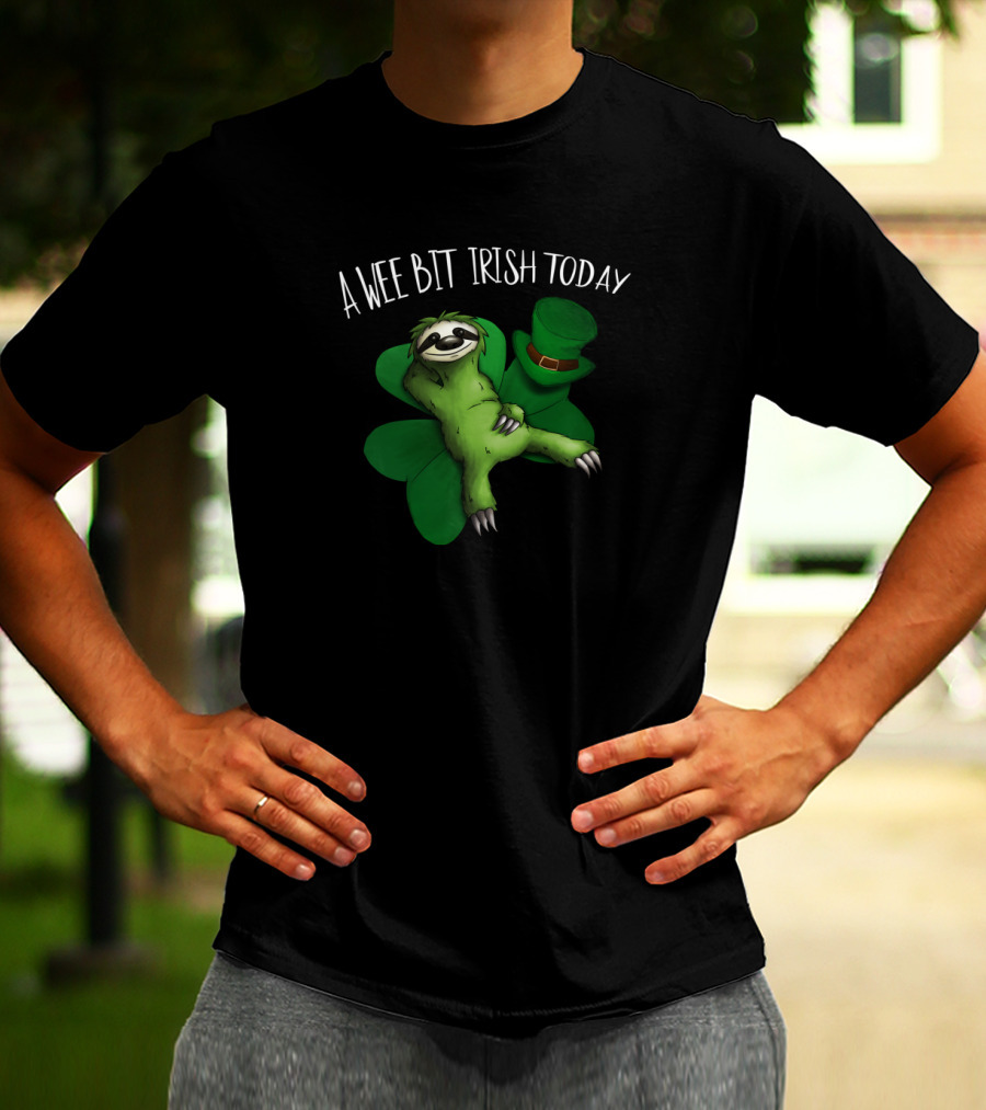 A Wee Bit Irish Today Chilling Sloth With Shamrock And Leprechaun Hat St Patty's Day T-Shirt