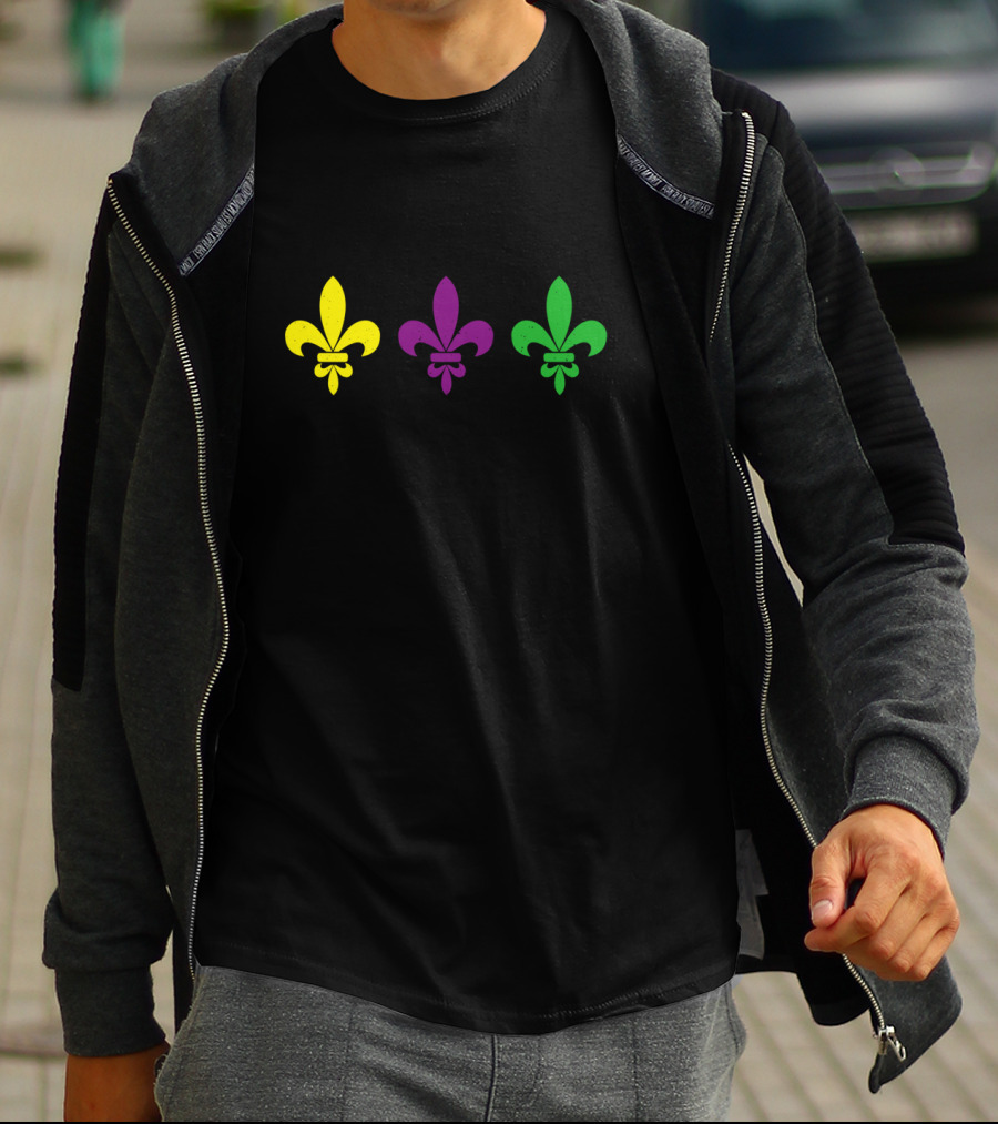 3 Fleur De Lis Mardi Gras Yellow Purple Green T-Shirt