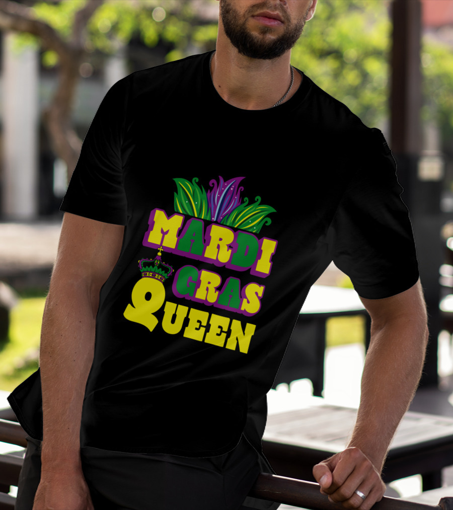 Mardi Gras Queen Crown With Colorful Feather Motif T-Shirt