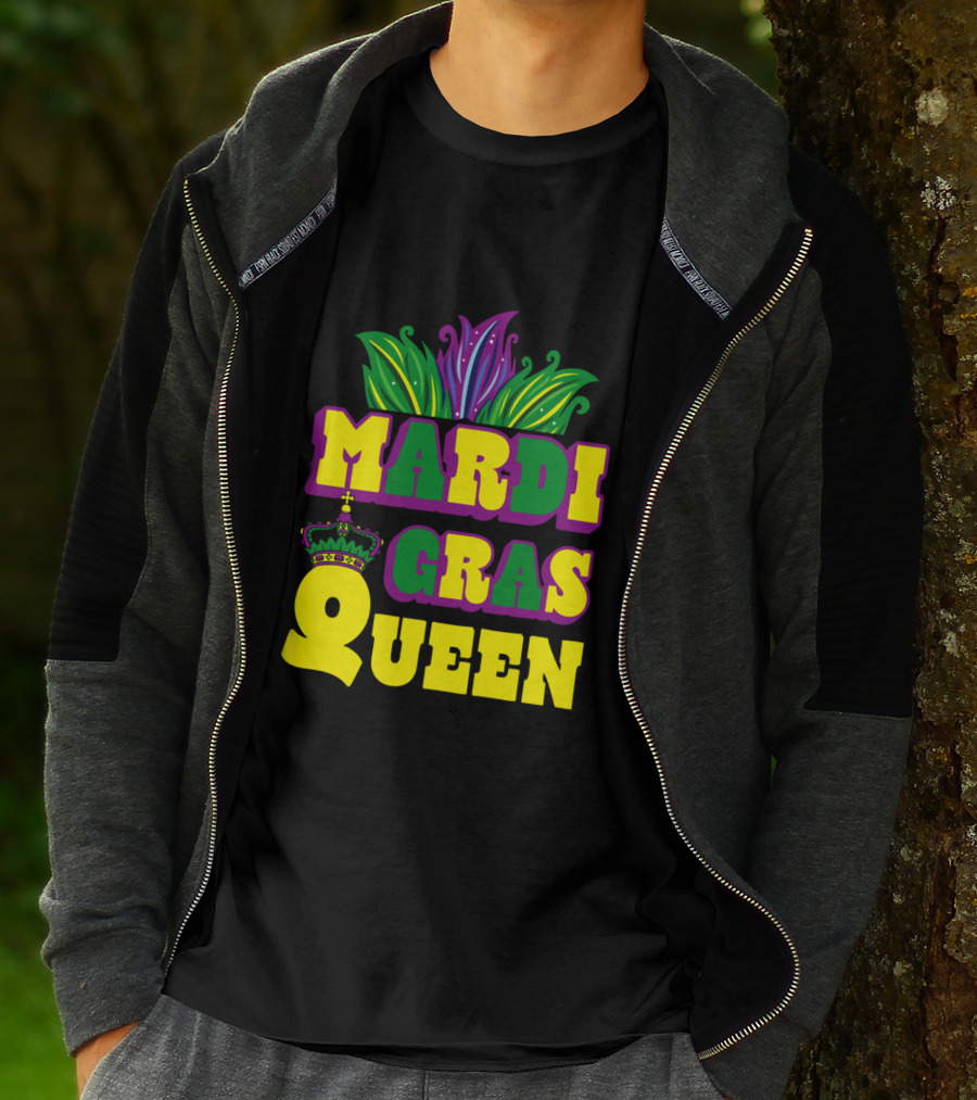 Mardi Gras Queen Crown With Colorful Feather Motif T-Shirt