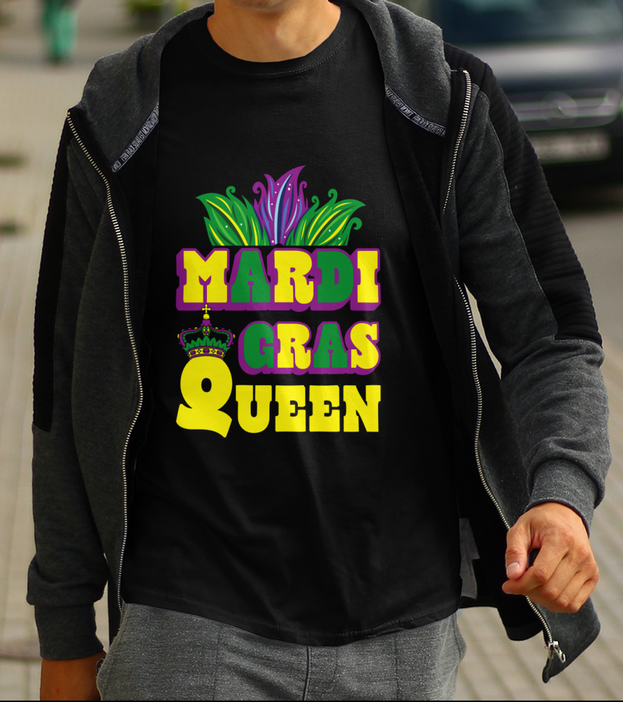 Mardi Gras Queen Crown With Colorful Feather Motif T-Shirt