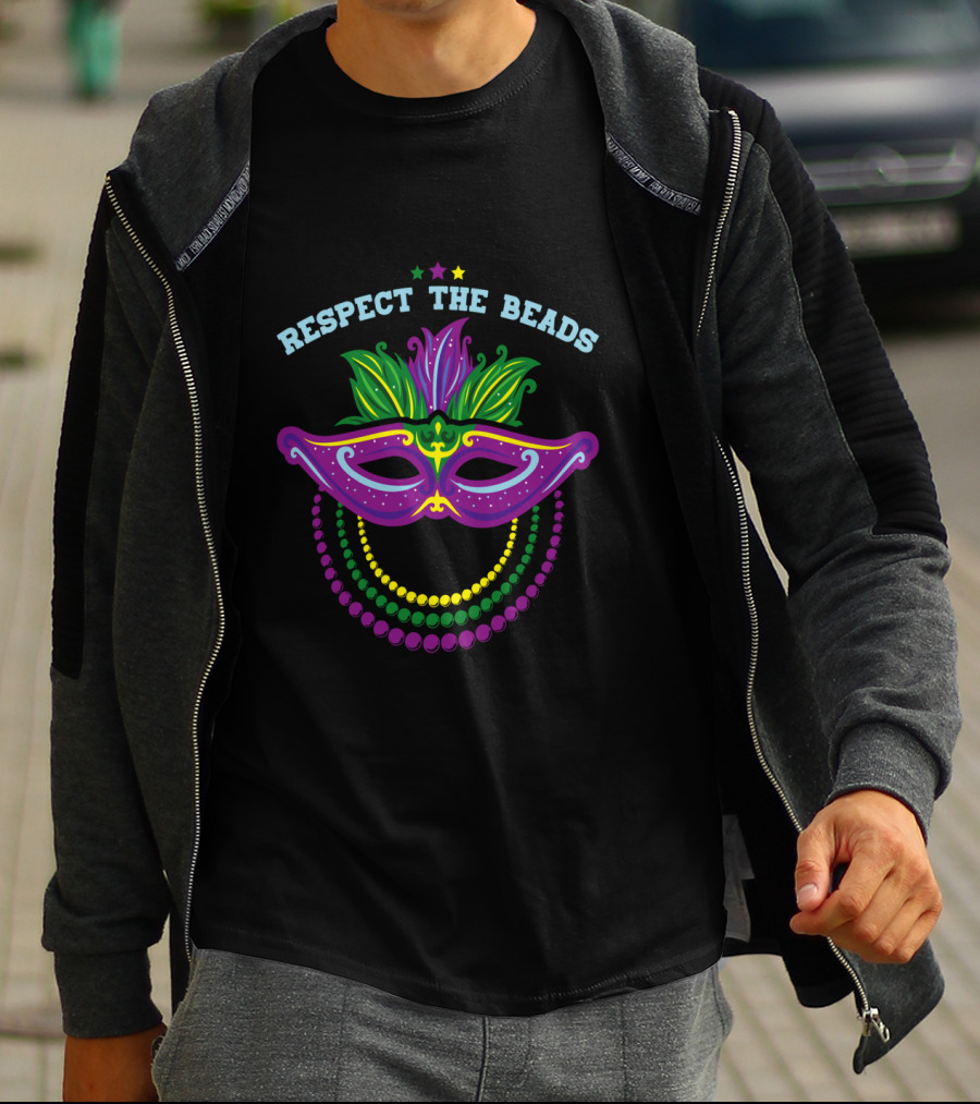 Respect The Beads Mardi Gras Mask And Bead T-Shirt