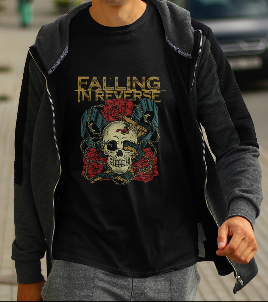 Falling In Reverse Skull Snake Roses Coffins Merchandise T-Shirt