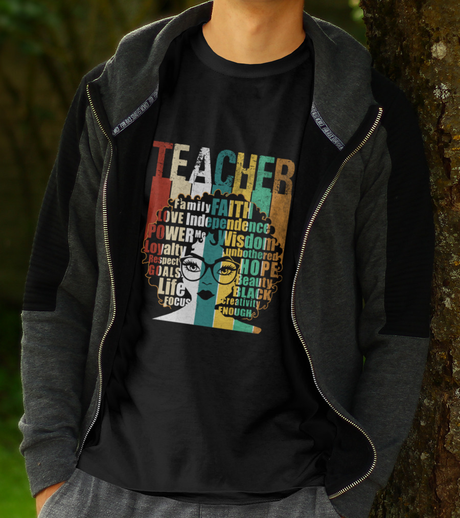 Teacher Afro Family Faith Love Independence Wisdom Black Creativity Power Image T-Shirt