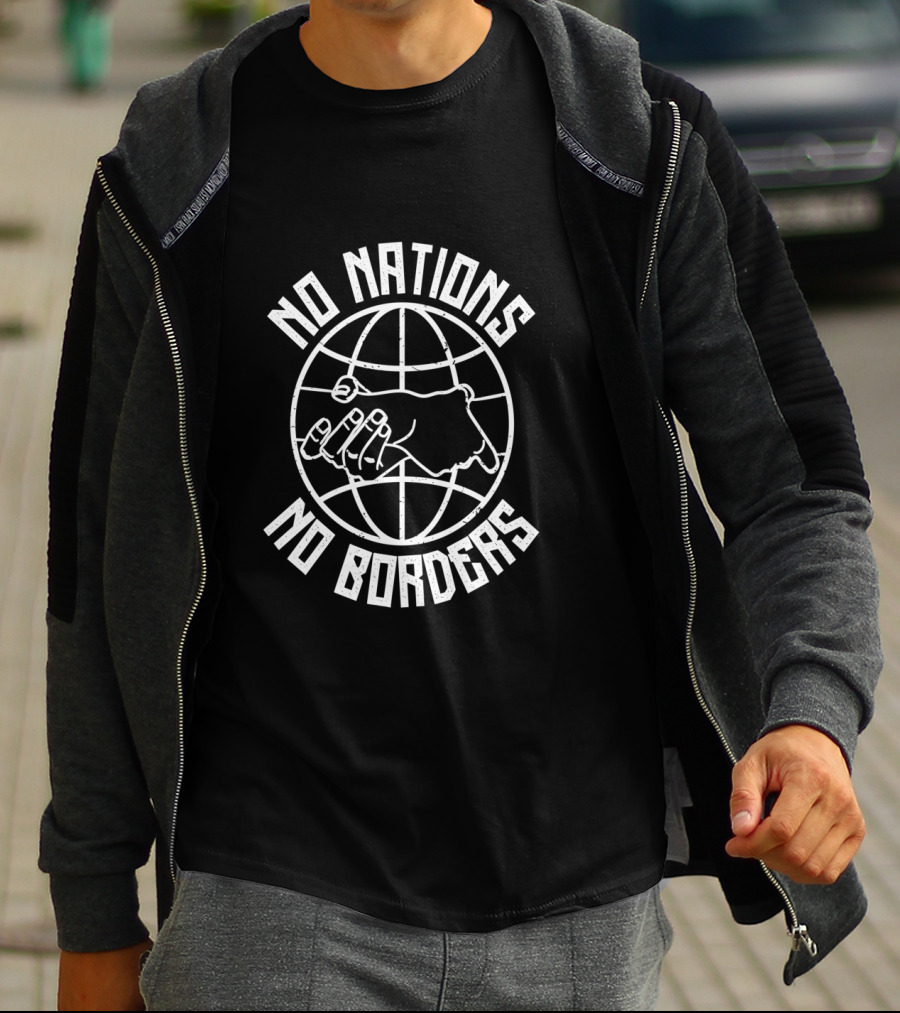 No Nations No Borders Globe With Handshake Stop Deportations T-Shirt