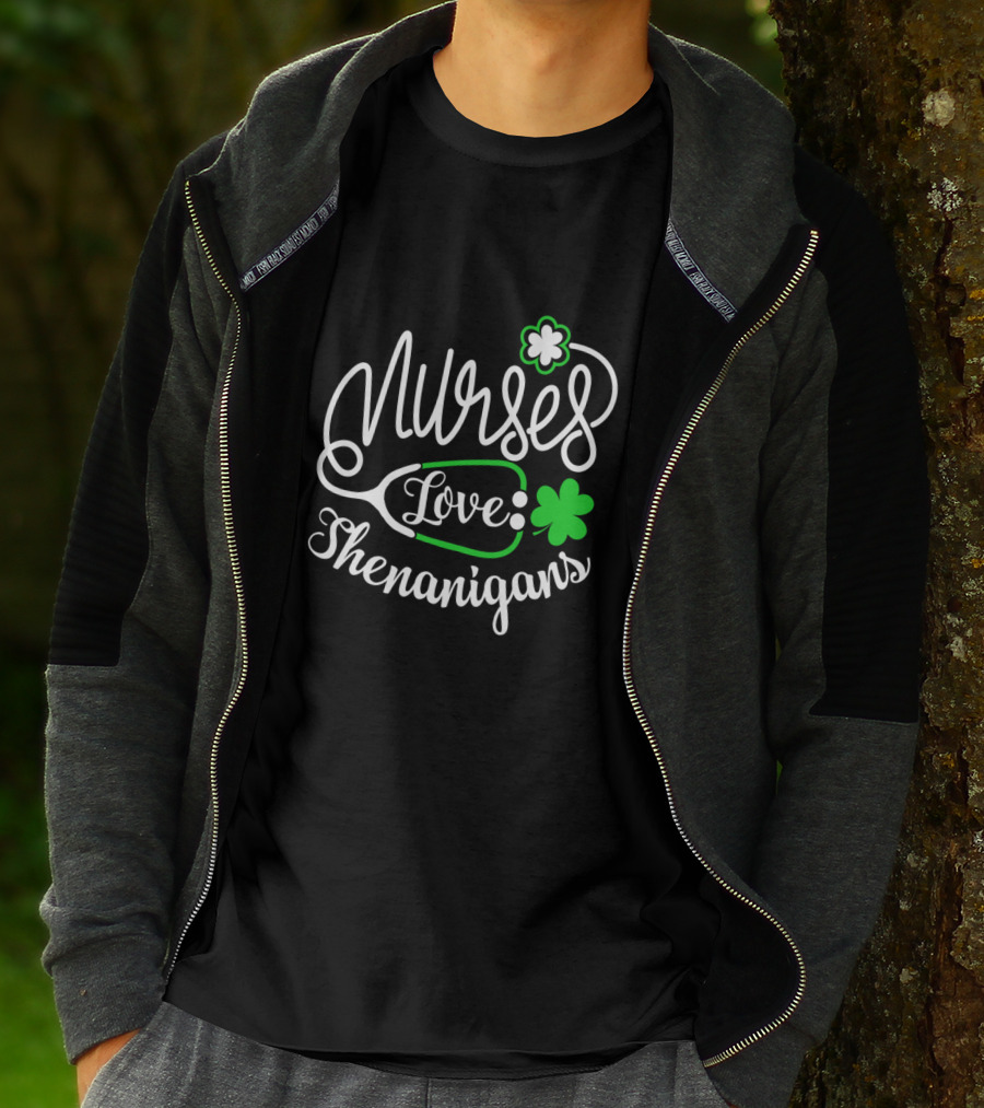 Nurses Love Shenanigans With Stethoscope And Shamrocks St. Patrick's Day T-Shirt