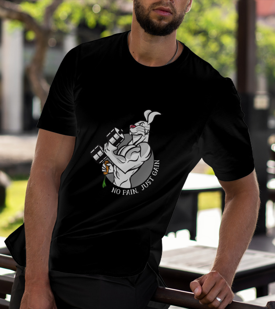 No Pain Just Gain Strong Rabbit Lifting Carrot Dumbbell T-Shirt