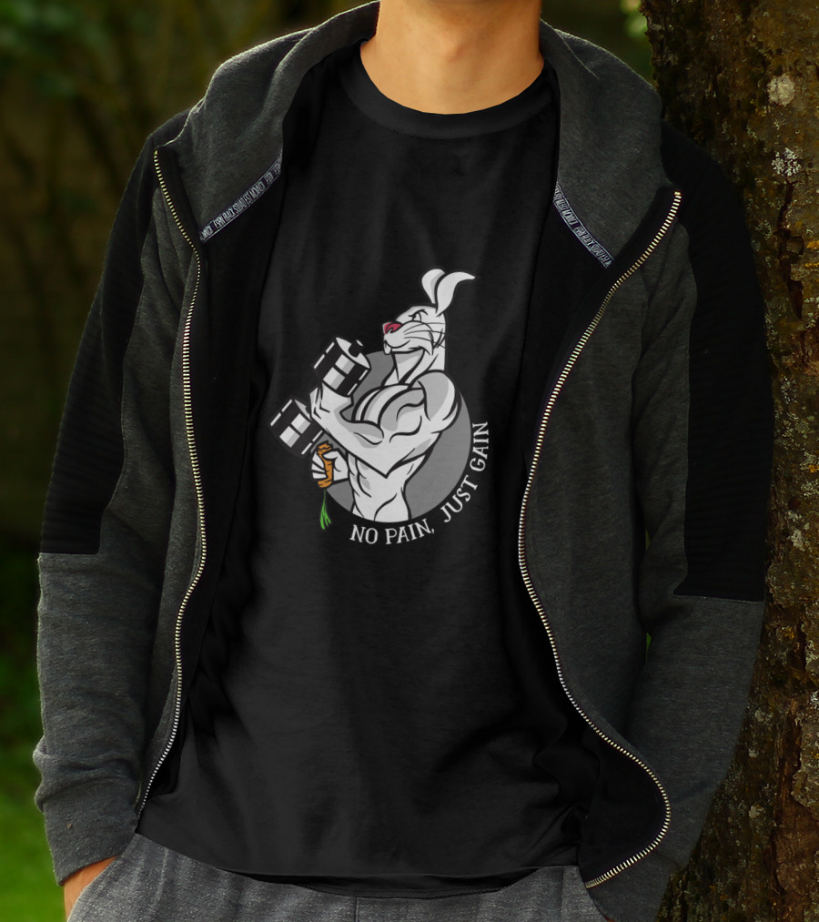 No Pain Just Gain Strong Rabbit Lifting Carrot Dumbbell T-Shirt