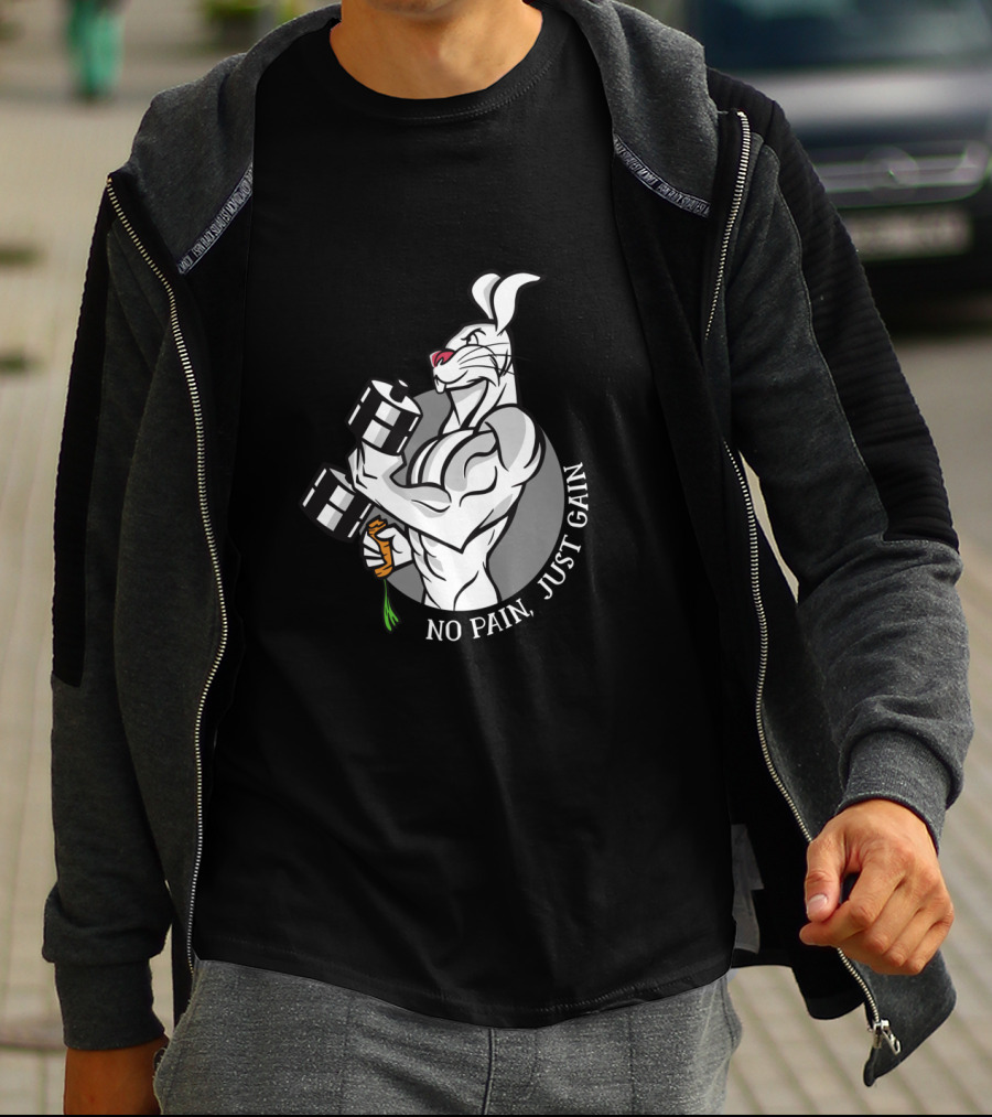 No Pain Just Gain Strong Rabbit Lifting Carrot Dumbbell T-Shirt