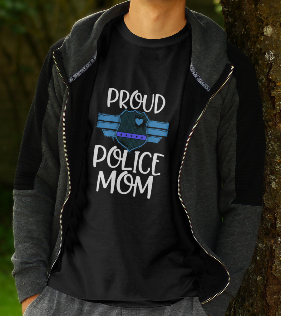 Proud Police Mom Thin Blue Line Badge Heart T-Shirt