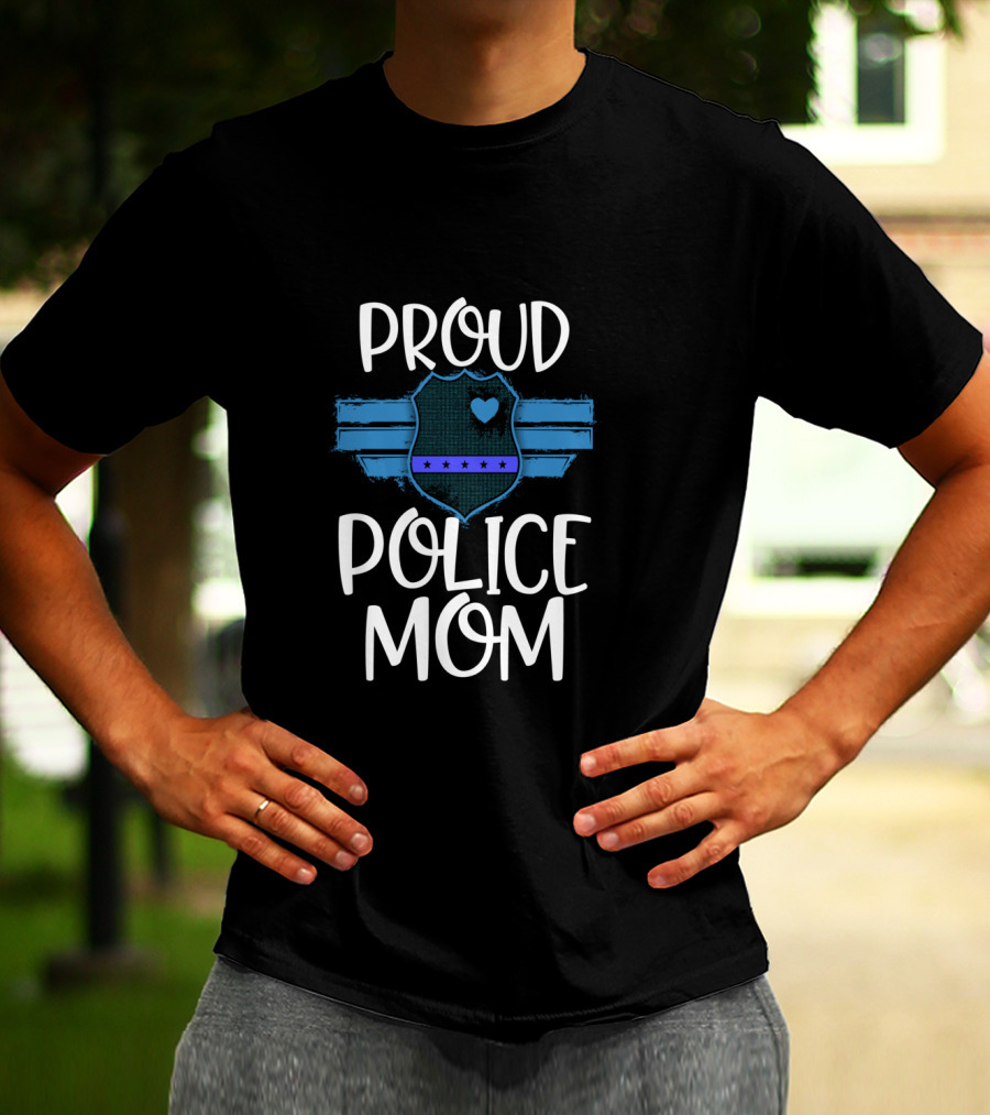 Proud Police Mom Thin Blue Line Badge Heart T-Shirt