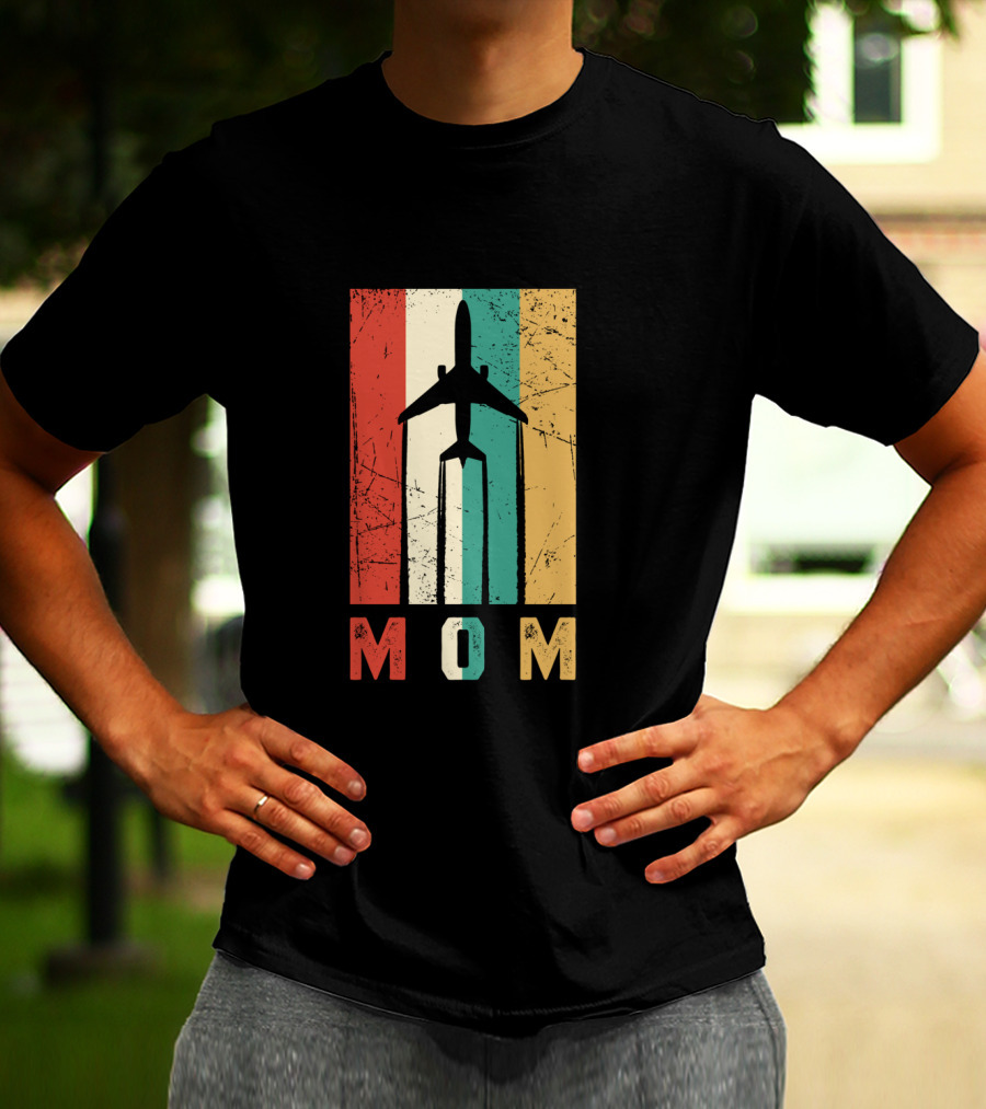 Mom Airplane Retro Vintage Pilot Stripe T-Shirt