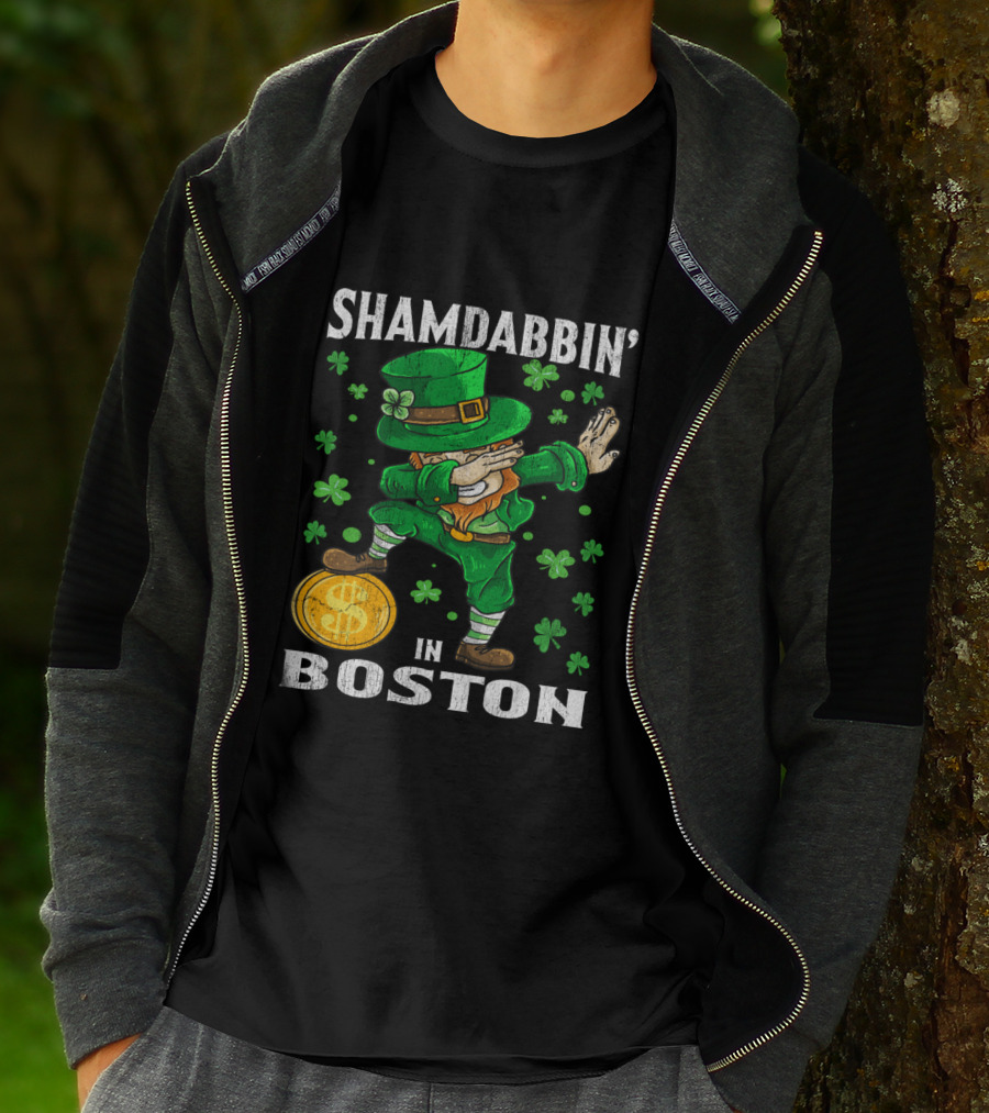 Shamdabbin In Boston Dabbing Leprechaun With Gold Coin And Shamrocks T-Shirt