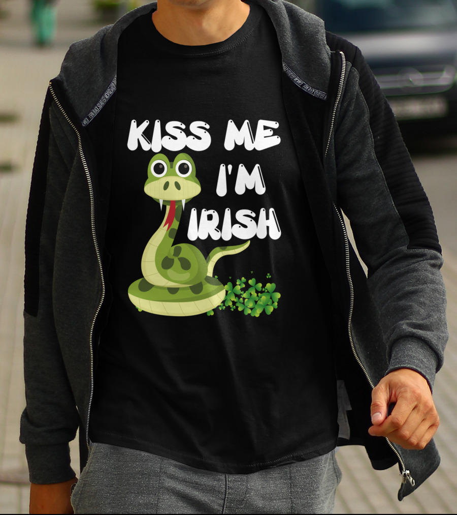 Kiss Me I'm Irish Snake With Shamrocks T-Shirt