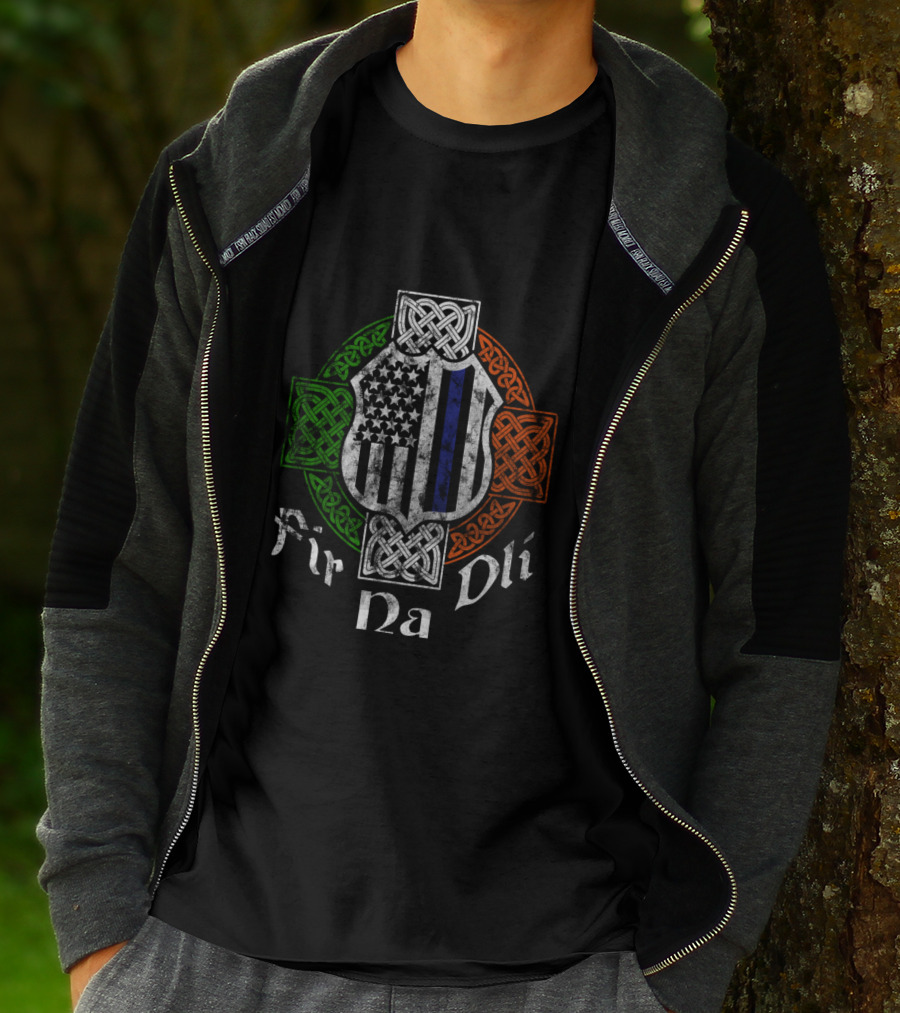 Fir Na Dli Thin Blue Line Celtic Cross Irish Police T-Shirt