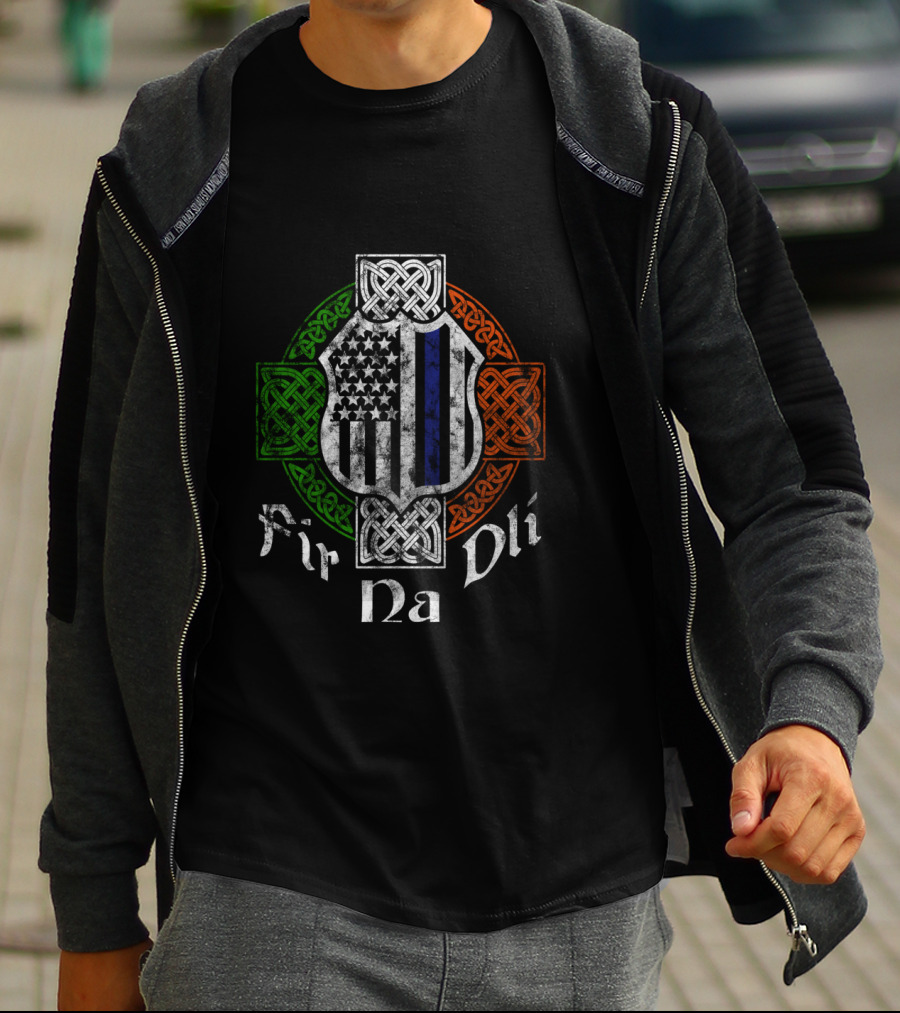 Fir Na Dli Thin Blue Line Celtic Cross Irish Police T-Shirt