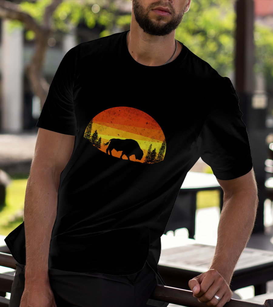Buffalo Vintage Wildlife Animals Sunset T-Shirt