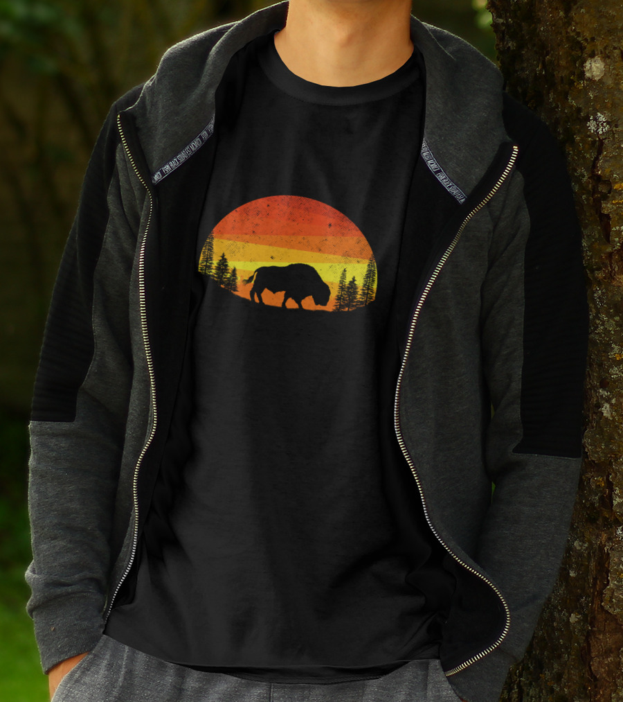 Buffalo Vintage Wildlife Animals Sunset T-Shirt