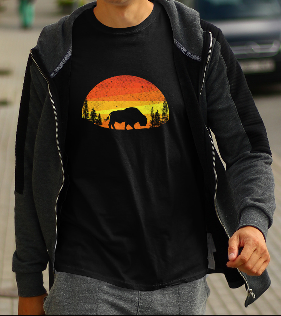 Buffalo Vintage Wildlife Animals Sunset T-Shirt