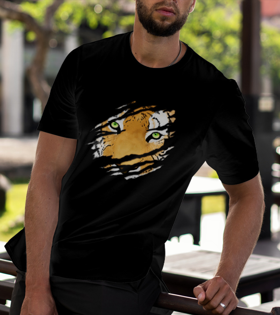 Tiger In Me Green-Eyed Wildlife Face Claw Marks T-Shirt
