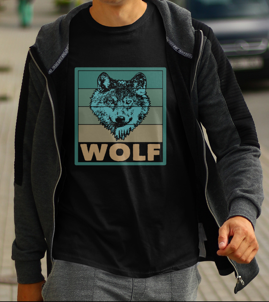 Wolf Wildlife Retro Striped T-Shirt