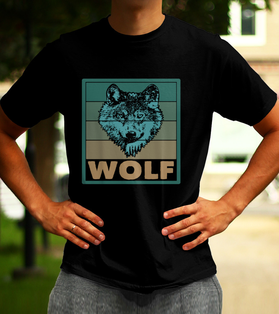 Wolf Wildlife Retro Striped T-Shirt