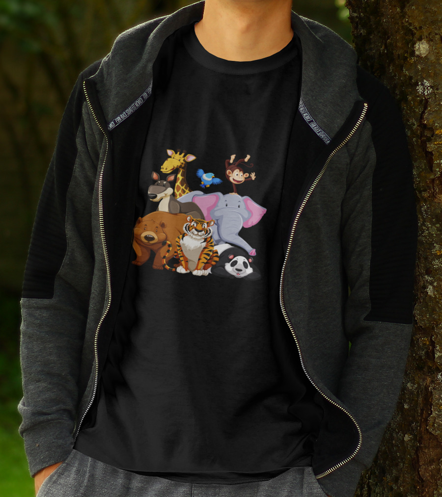 Zoo Animals Day World Wildlife Day Giraffe Elephant Tiger Panda Monkey Bear Kangaroo Bird T-Shirt