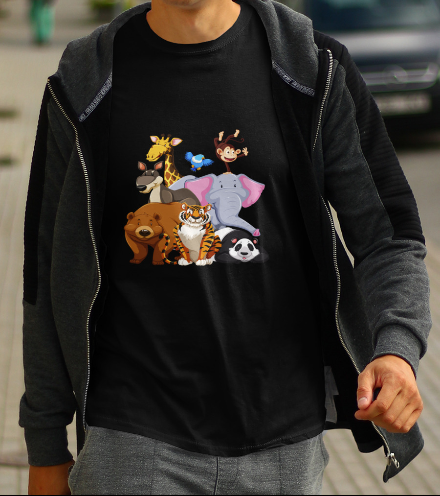 Zoo Animals Day World Wildlife Day Giraffe Elephant Tiger Panda Monkey Bear Kangaroo Bird T-Shirt