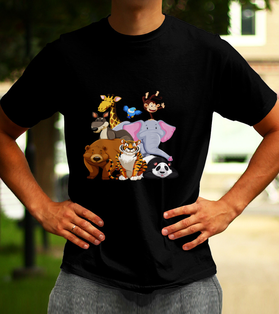 Zoo Animals Day World Wildlife Day Giraffe Elephant Tiger Panda Monkey Bear Kangaroo Bird T-Shirt