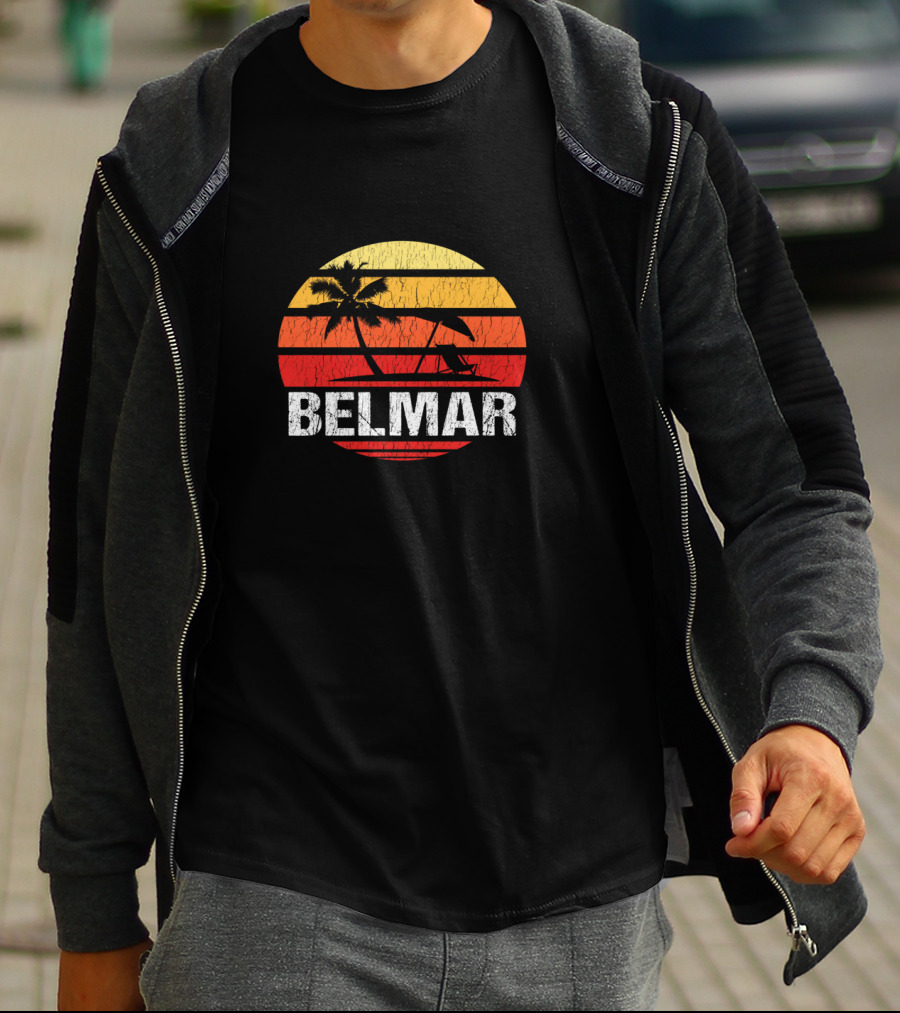 Belmar New Jersey Beach Palm Tree Sunset Vintage Surfing Scene T-Shirt