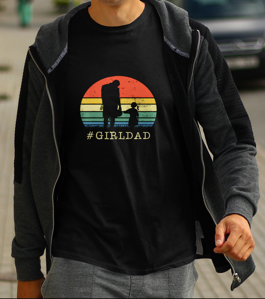 GirlDad Father And Daughter Silhouette Against Retro Sunset T-Shirt