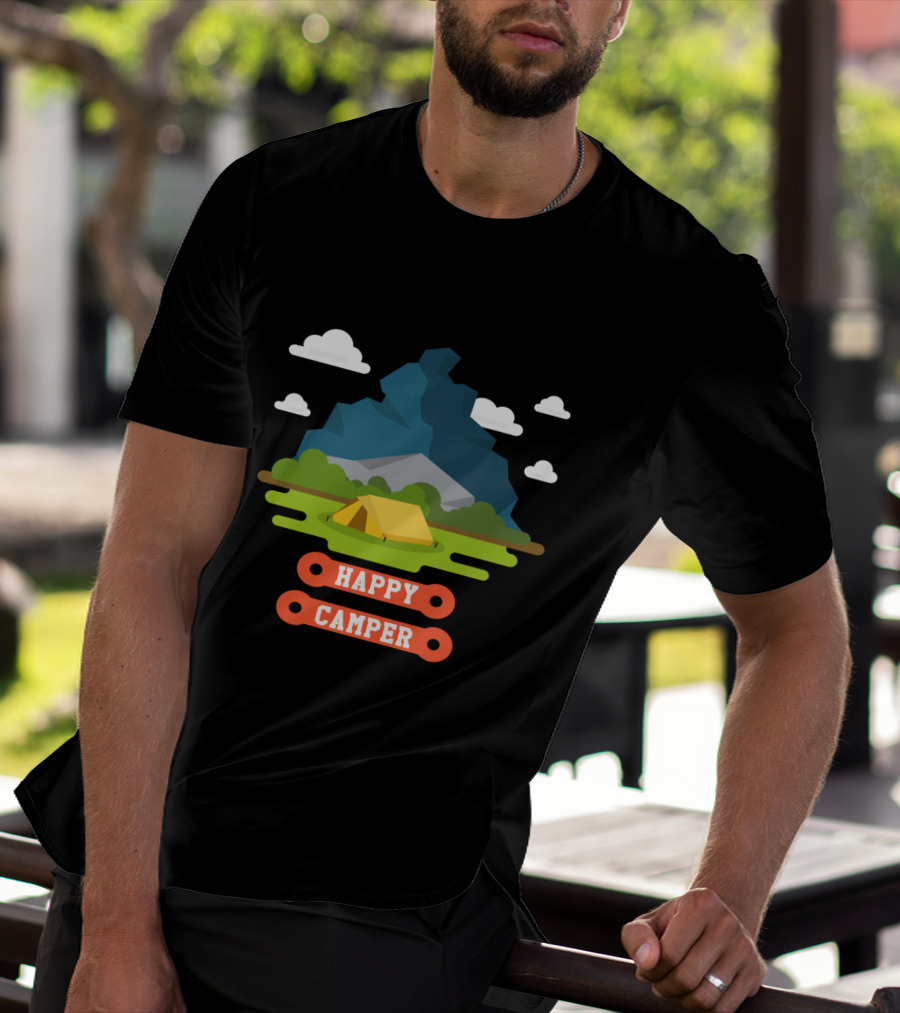 Happy Camper Mountain Tent Outdoors Adventure T-Shirt