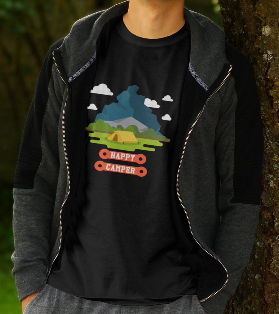 Happy Camper Mountain Tent Outdoors Adventure T-Shirt