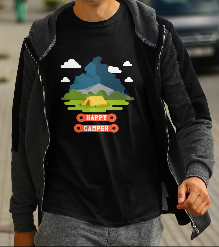 Happy Camper Mountain Tent Outdoors Adventure T-Shirt