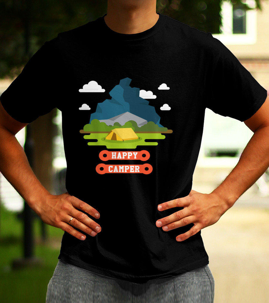 Happy Camper Mountain Tent Outdoors Adventure T-Shirt