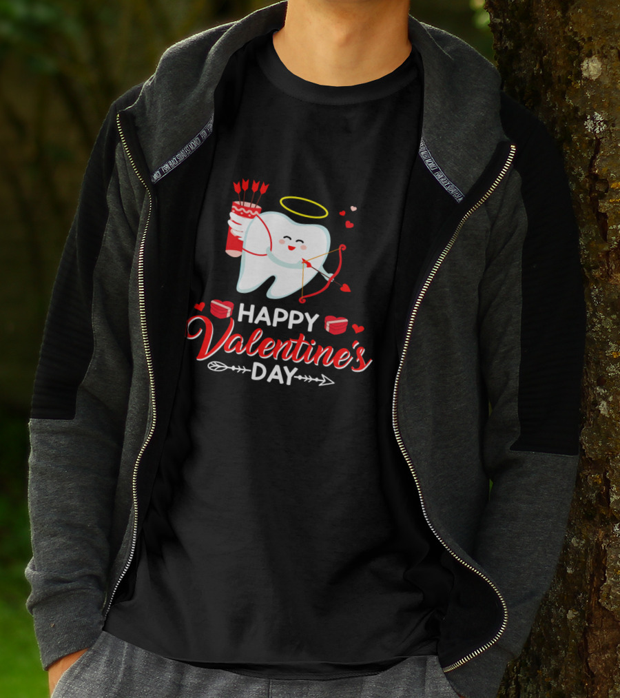 Happy Valentine's Day Cupid Tooth With Heart And Halo T-Shirt