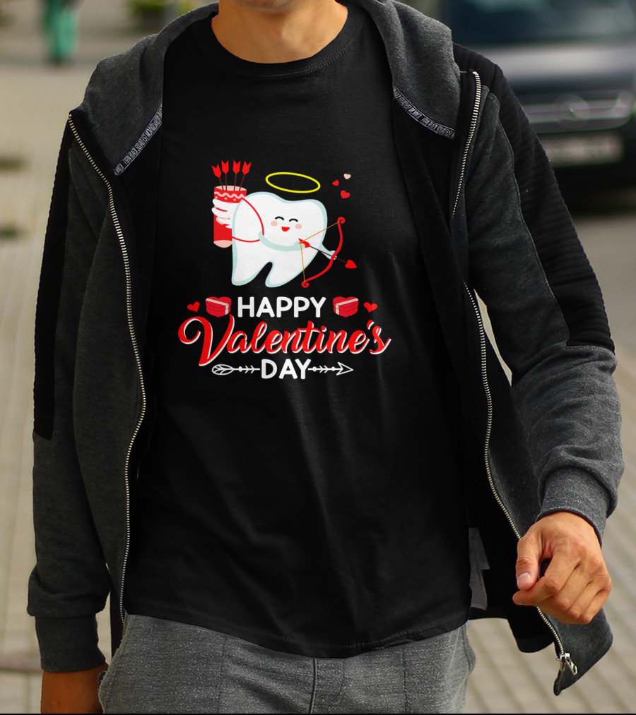 Happy Valentine's Day Cupid Tooth With Heart And Halo T-Shirt