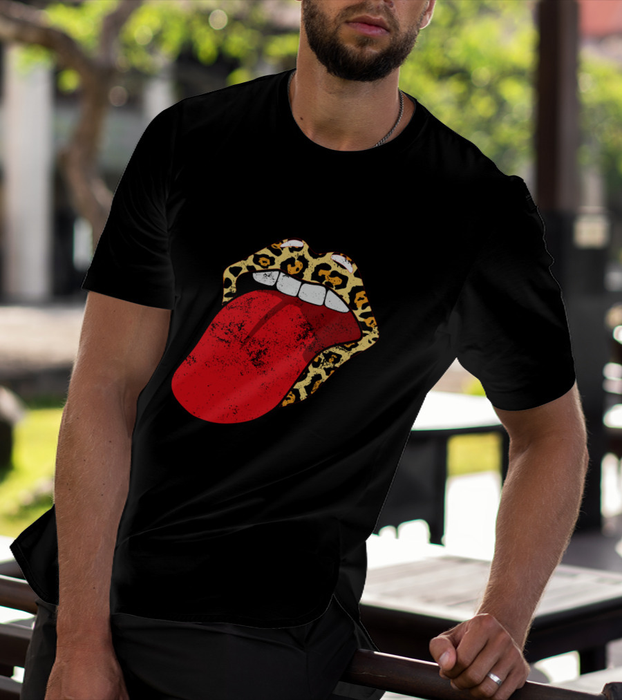 Leopard Lips Red Tongue Cheetah Trendy Rolling Iconic T-Shirt