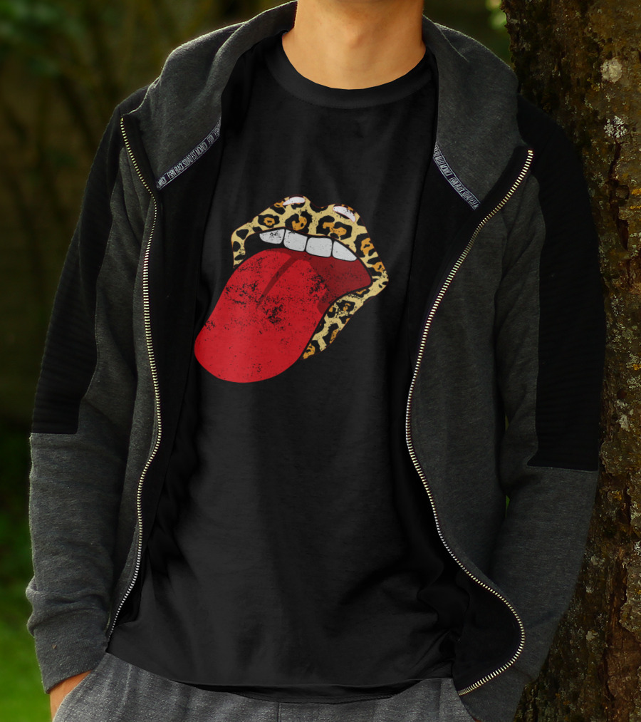 Leopard Lips Red Tongue Cheetah Trendy Rolling Iconic T-Shirt