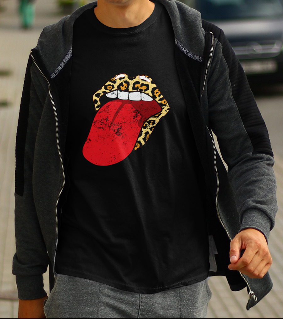 Leopard Lips Red Tongue Cheetah Trendy Rolling Iconic T-Shirt