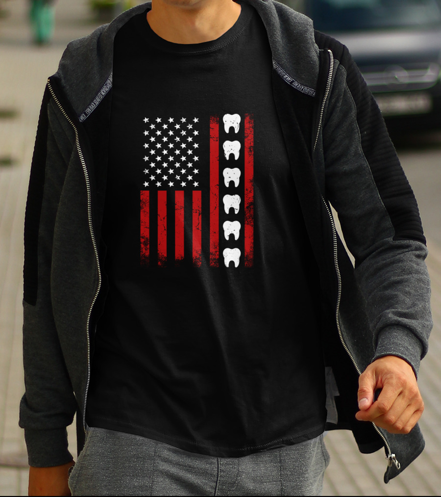 USA Tooth American Flag Patriotic Dentist Dad T-Shirt