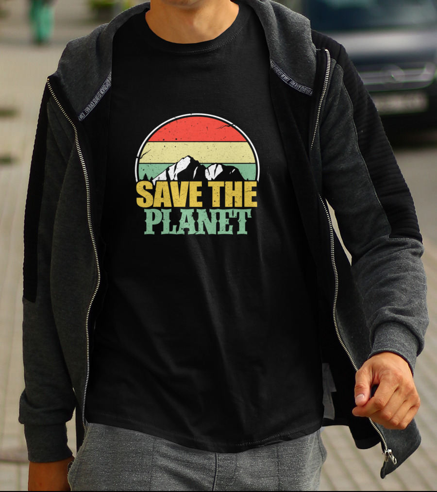 Save The Planet Earth Day Mountain Vintage Retro Sunset T-Shirt