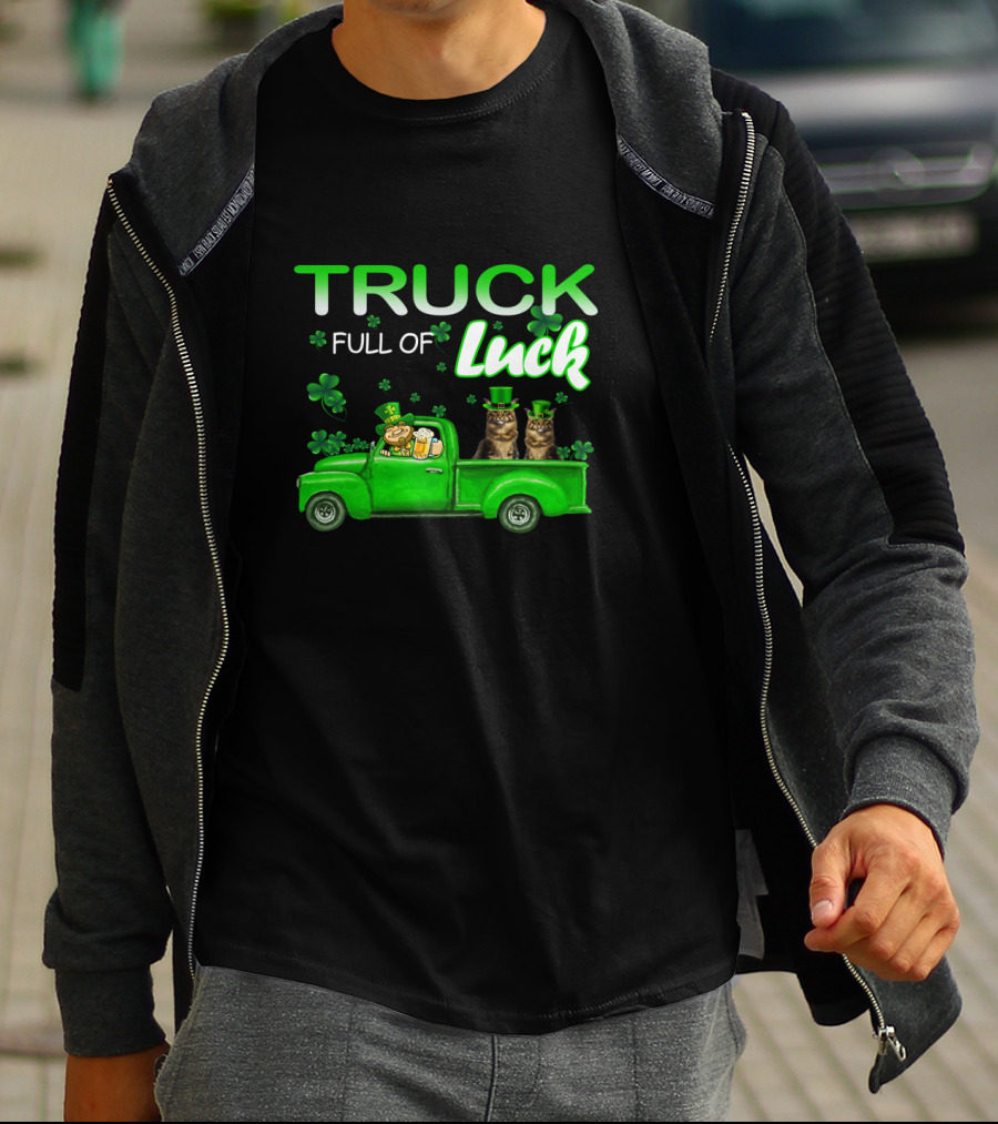 TRUCK Full Of Luck Maine Coon Cat Leprechaun T-Shirt