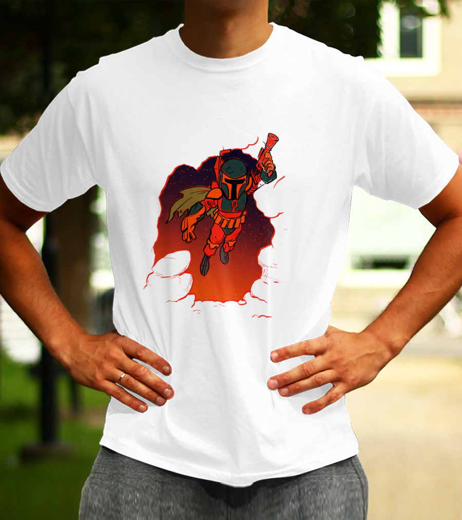 Star Wars Boba Fett Illustrated Blast Mandalorian Jetpack Fire Burst T-Shirt