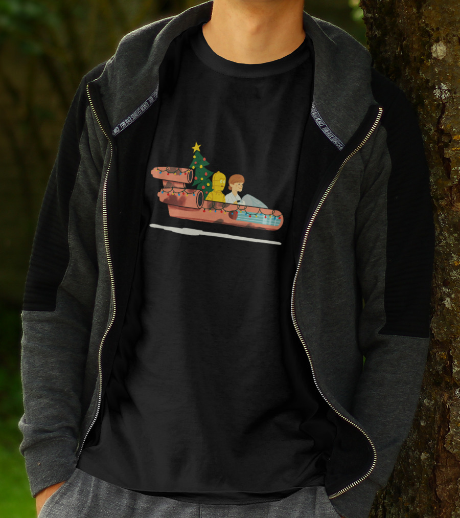 Star Wars Holiday Luke And C-3PO Christmas Tree Landspeeder Festive Run T-Shirt