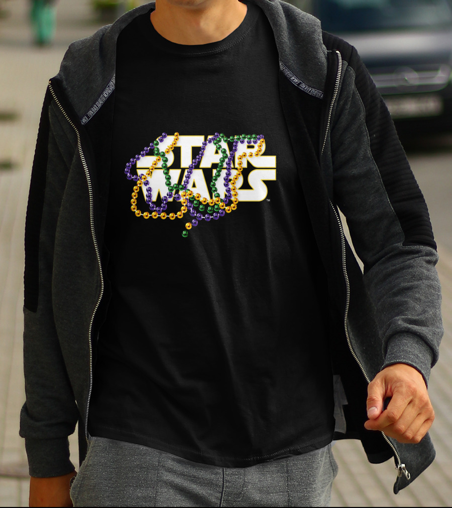 Star Wars Mardi Gras Style Gold Purple Green Beads T-Shirt