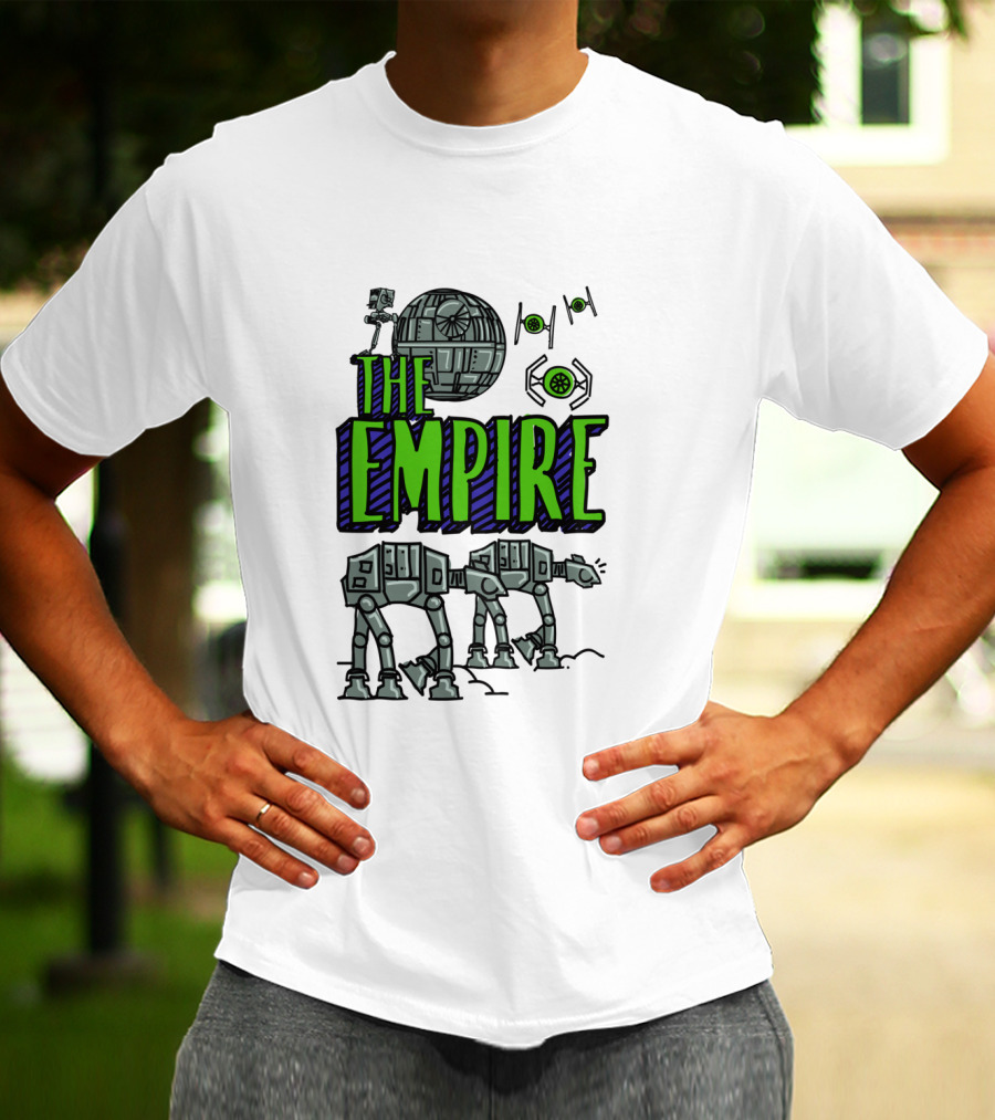 Star Wars The Empire Death Star And AT-AT Walkers Doodle T-Shirt