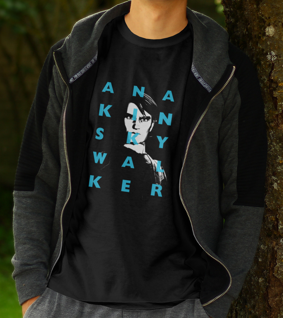 The Clone Wars Anakin Skywalker Text Overlay Black And Blue T-Shirt