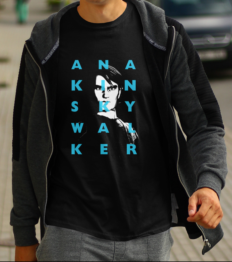The Clone Wars Anakin Skywalker Text Overlay Black And Blue T-Shirt
